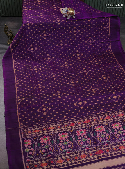 Rajkot Patola Silk Saree deep violet with allover Ikat weaves & Jute finished and simple border