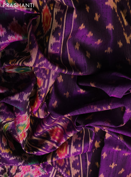 Rajkot Patola Silk Saree deep violet with allover Ikat weaves & Jute finished and simple border