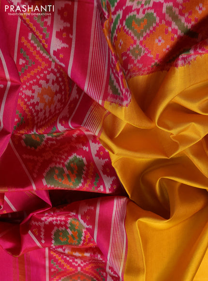 Rajkot Patola Silk Saree yellow and pink with plain body and ikat zari woven border