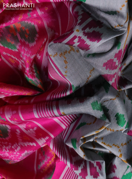 Rajkot Patola Silk Saree grey and pink with allover Ikat weaves and ikat zari woven border