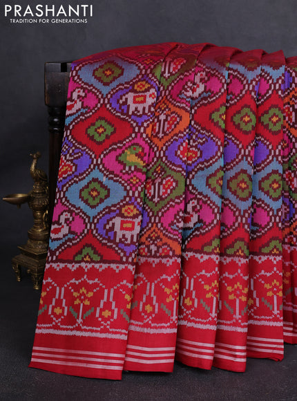 Rajkot Patola Silk Saree maroon with allover Ikat weaves and simple border