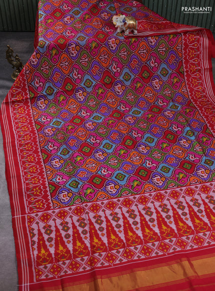 Rajkot Patola Silk Saree maroon with allover Ikat weaves and simple border