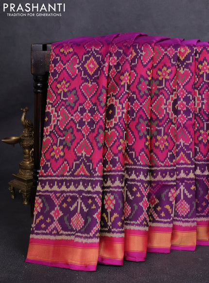 Rajkot Patola Silk Saree purple and pink with allover Ikat weaves and simple border