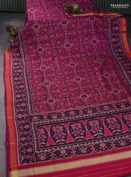Rajkot Patola Silk Saree purple and pink with allover Ikat weaves and simple border