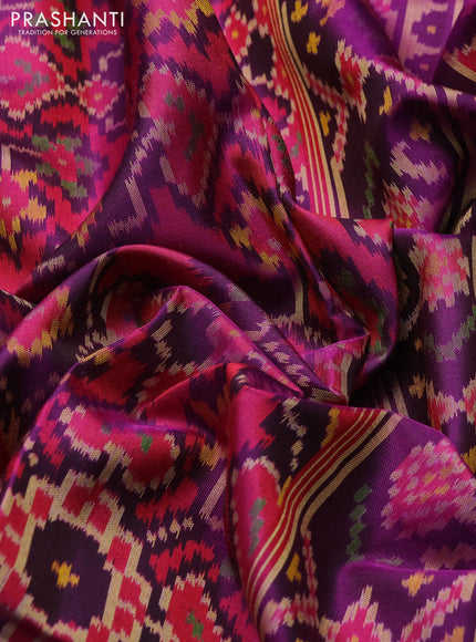 Rajkot Patola Silk Saree purple and pink with allover Ikat weaves and simple border