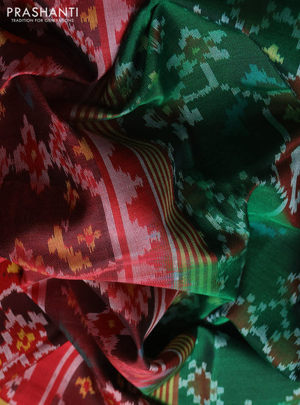 Rajkot Patola Silk Saree green and maroon with allover Ikat weaves and ikat zari woven border
