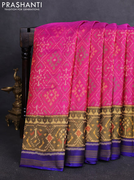 Rajkot Patola Silk Saree pink and blue with allover Ikat weaves and ikat zari woven border