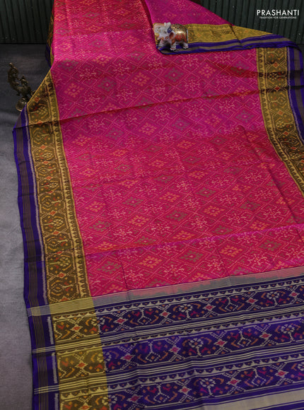 Rajkot Patola Silk Saree pink and blue with allover Ikat weaves and ikat zari woven border