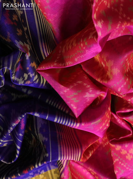 Rajkot Patola Silk Saree pink and blue with allover Ikat weaves and ikat zari woven border