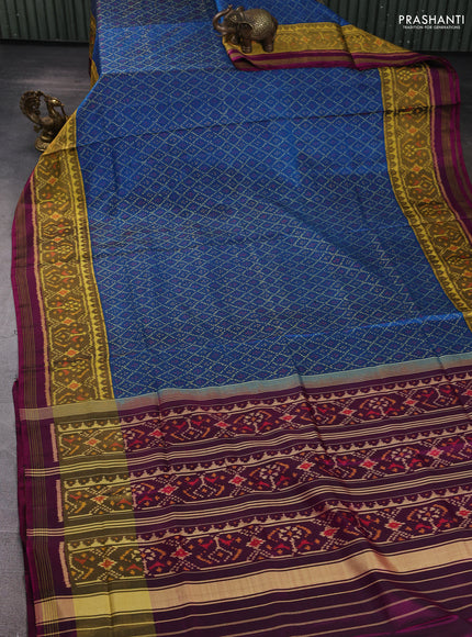 Rajkot Patola Silk Saree cs blue and purple with allover Ikat weaves and ikat zari woven border