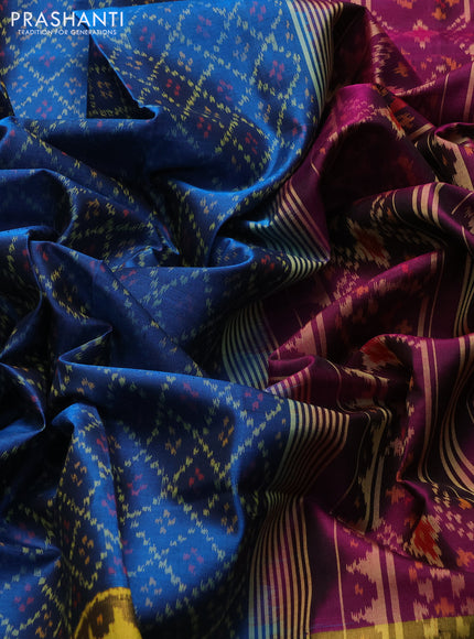 Rajkot Patola Silk Saree cs blue and purple with allover Ikat weaves and ikat zari woven border