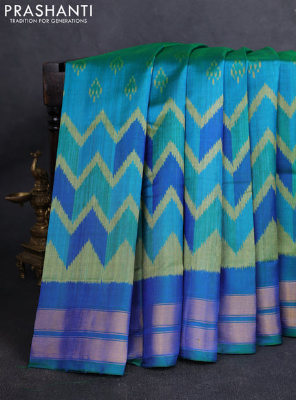 Rajkot Patola Silk Saree teal blue with allover Ikat weaves & Jute finished and zari woven border