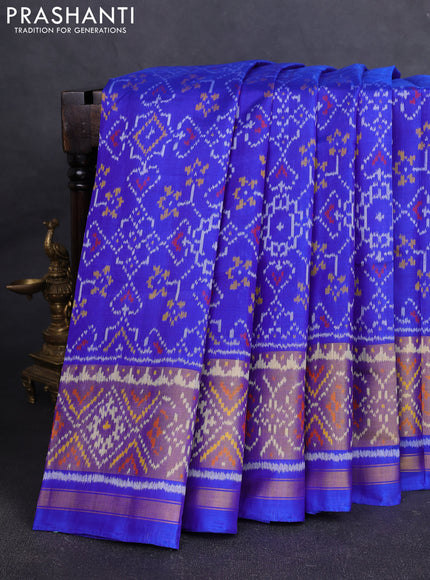 Rajkot Patola Silk Saree Royal Blue with allover Ikat weaves and ikat zari woven border