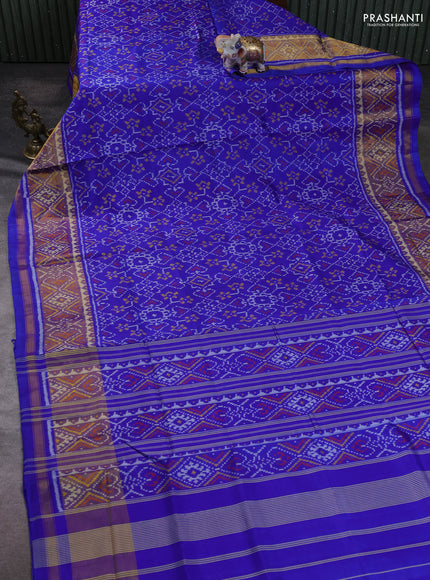 Rajkot Patola Silk Saree Royal Blue with allover Ikat weaves and ikat zari woven border