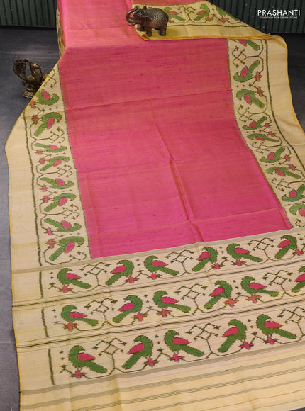Rajkot Patola Silk Saree Dual shade of pink with plain body and simple border