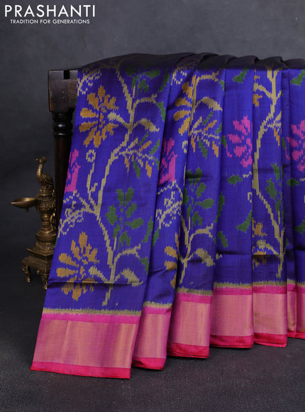 Rajkot Patola Silk Saree blue and pink with allover Ikat weaves and zari woven border