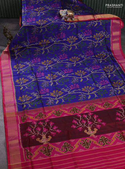Rajkot Patola Silk Saree blue and pink with allover Ikat weaves and zari woven border