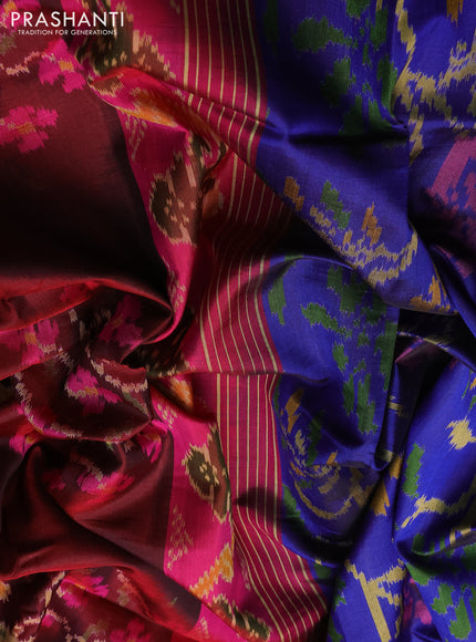 Rajkot Patola Silk Saree blue and pink with allover Ikat weaves and zari woven border