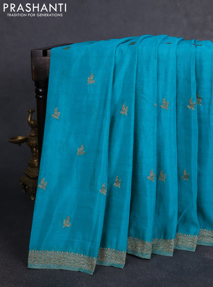Banarasi Art Georgette Saree teal blue with woven buttas and woven border
