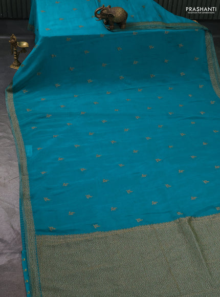 Banarasi Art Georgette Saree teal blue with woven buttas and woven border