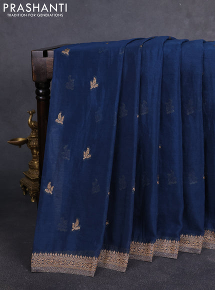 Banarasi Art Georgette Saree peacock blue with woven buttas and woven border