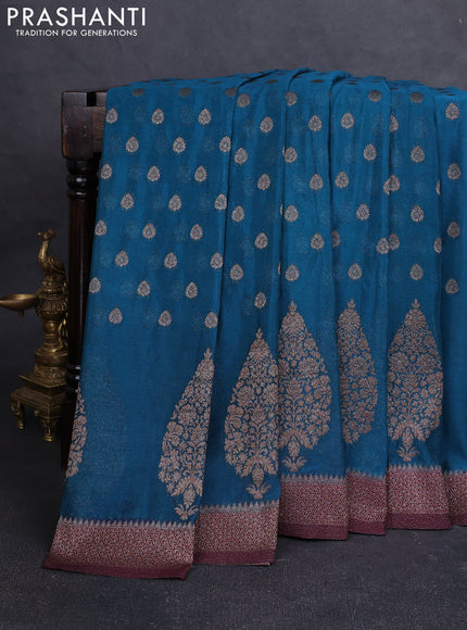 Banarasi Art Georgette Saree cs blue and wine shade with woven buttas and woven border