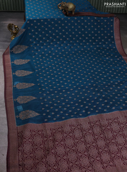 Banarasi Art Georgette Saree cs blue and wine shade with woven buttas and woven border