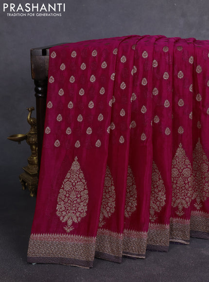 Banarasi Art Georgette Saree pink and navy blue with woven buttas and woven border