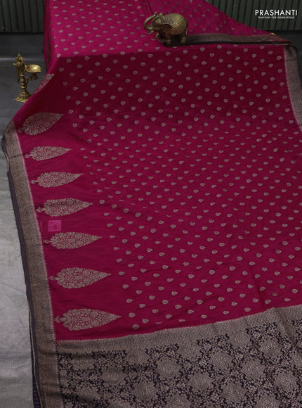 Banarasi Art Georgette Saree pink and navy blue with woven buttas and woven border