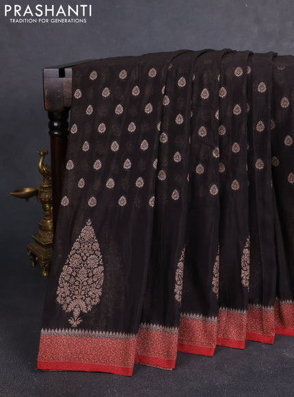 Banarasi Art Georgette Saree black and maroon with woven buttas and woven border