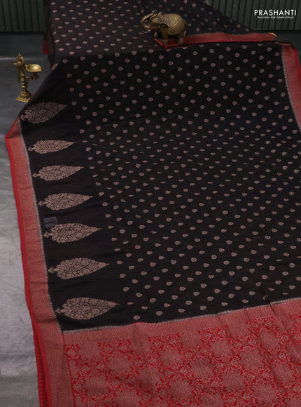 Banarasi Art Georgette Saree black and maroon with woven buttas and woven border