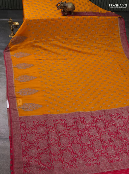 Banarasi Art Georgette Saree mango yellow and pink with woven buttas and woven border