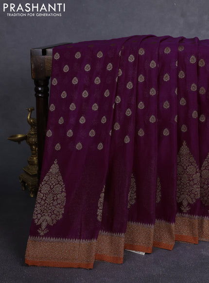 Banarasi Art Georgette Saree purple and orange with woven buttas and woven border