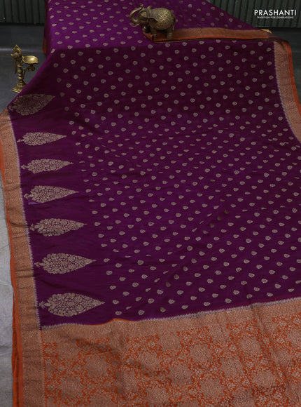 Banarasi Art Georgette Saree purple and orange with woven buttas and woven border