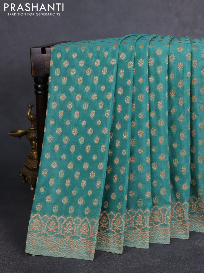 Banarasi Art Georgette Saree Teal green with woven buttas and woven border