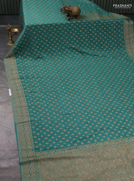 Banarasi Art Georgette Saree Teal green with woven buttas and woven border