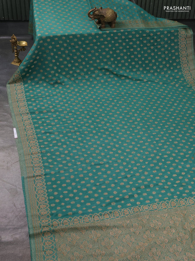 Banarasi Art Georgette Saree Teal green with woven buttas and woven border