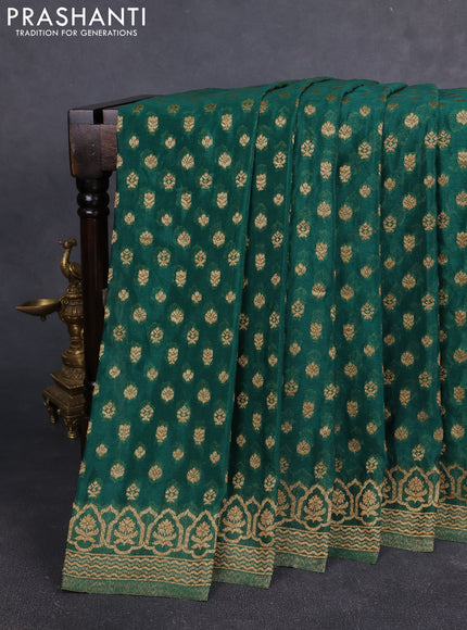 Banarasi Art Georgette Saree Bottle green with woven buttas and woven border