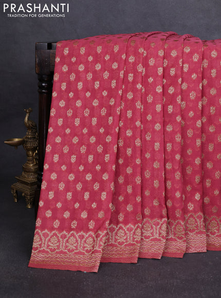 Banarasi Art Georgette Saree Dark peach with woven buttas and woven border
