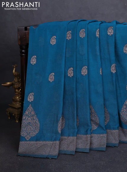 Banarasi Art Georgette Saree peacock green with woven buttas and woven border
