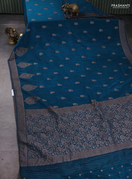 Banarasi Art Georgette Saree peacock green with woven buttas and woven border