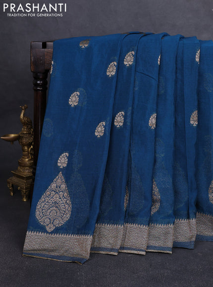 Banarasi Art Georgette Saree peacock blue with woven buttas and woven border