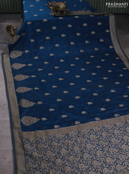 Banarasi Art Georgette Saree peacock blue with woven buttas and woven border