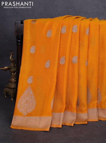 Banarasi Art Georgette Saree mango yellow with woven buttas and woven border