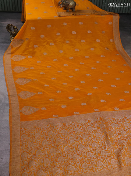 Banarasi Art Georgette Saree mango yellow with woven buttas and woven border