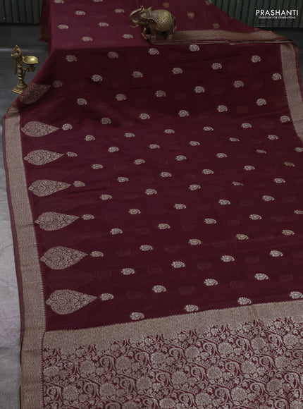 Banarasi Art Georgette Saree brown with woven buttas and woven border