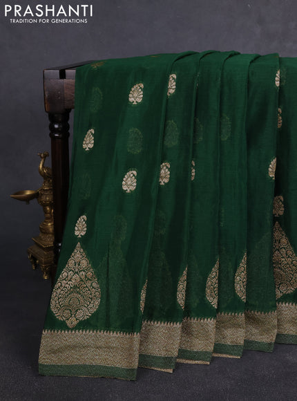 Banarasi Art Georgette Saree bottle green with woven buttas and woven border