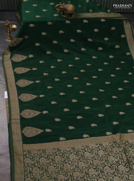 Banarasi Art Georgette Saree bottle green with woven buttas and woven border