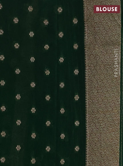 Banarasi Art Georgette Saree bottle green with woven buttas and woven border