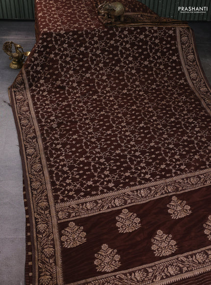 Banarasi Art Georgette Saree brown with allover thread & zari weaves and woven border